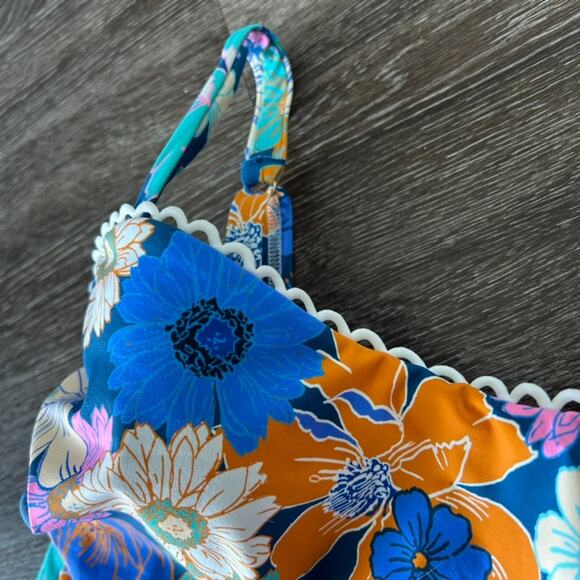 EUC Profile by Gottex Rising Sun One Piece Swimsuit D-Cup Blue Floral Ruched - Picture 9 of 15